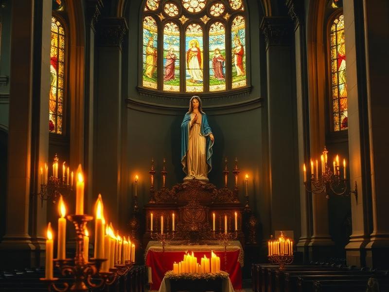 Interior de igreja com imagem de Nossa Senhora - História da devoção
